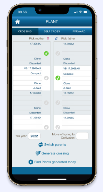 breeding software crossing interface phone